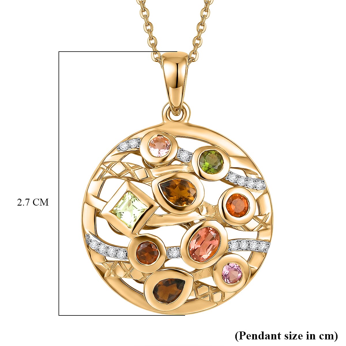 D'Joy - Multi-Tourmaline &amp; White Zircon Cluster Pendant with Chain (Size 20) in Yellow Gold Plated Sterling Silver 1.12 Ct. 4467976 6