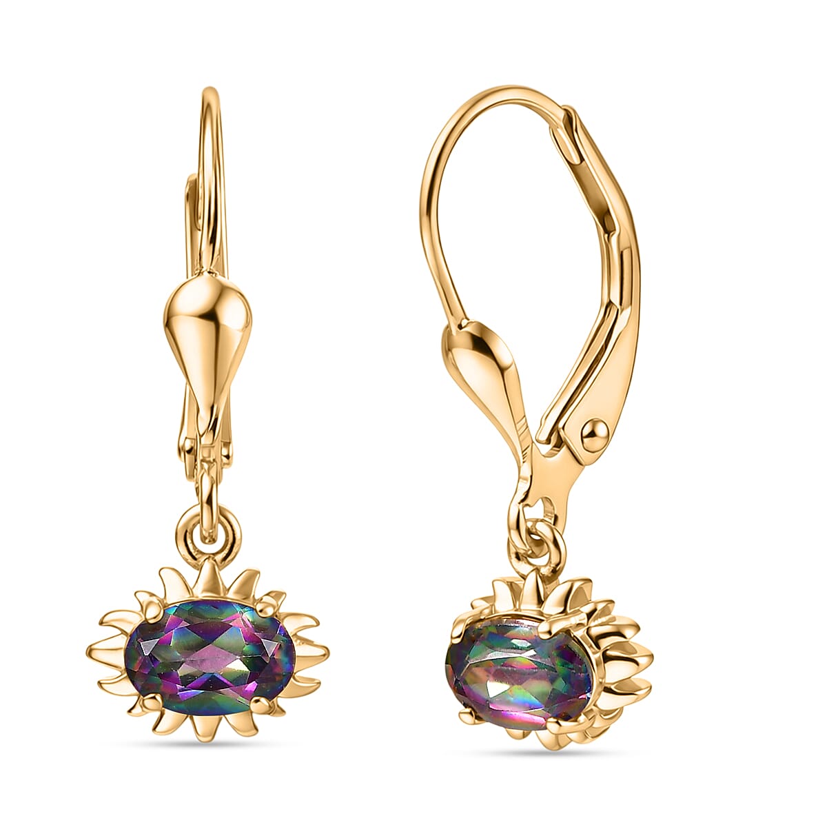 D'Joy Mystic Topaz Solitaire Earring with Lever Back in Yellow Gold Plated Sterling Silver 1.08 Ct. 8505671 0