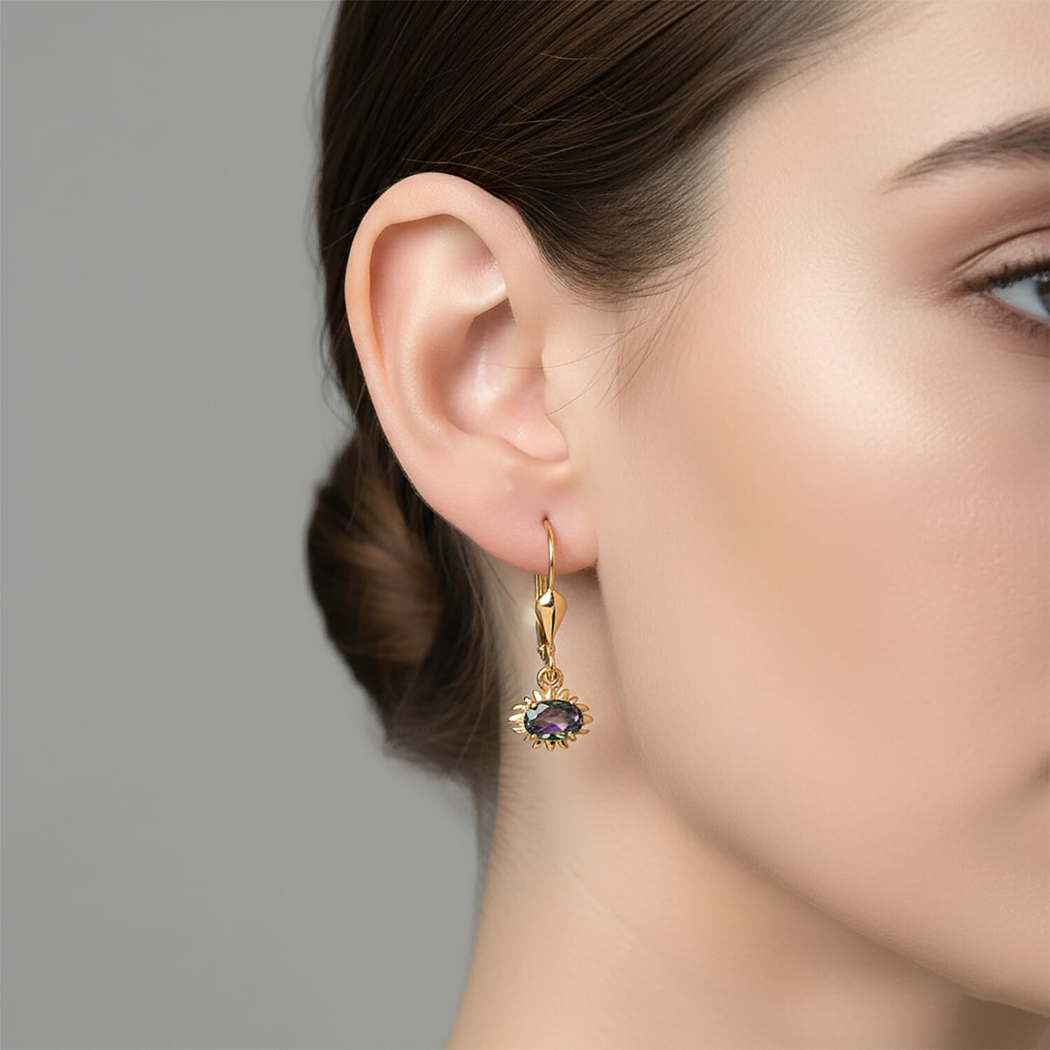 D'Joy Mystic Topaz Solitaire Earring with Lever Back in Yellow Gold Plated Sterling Silver 1.08 Ct. 8505671 2