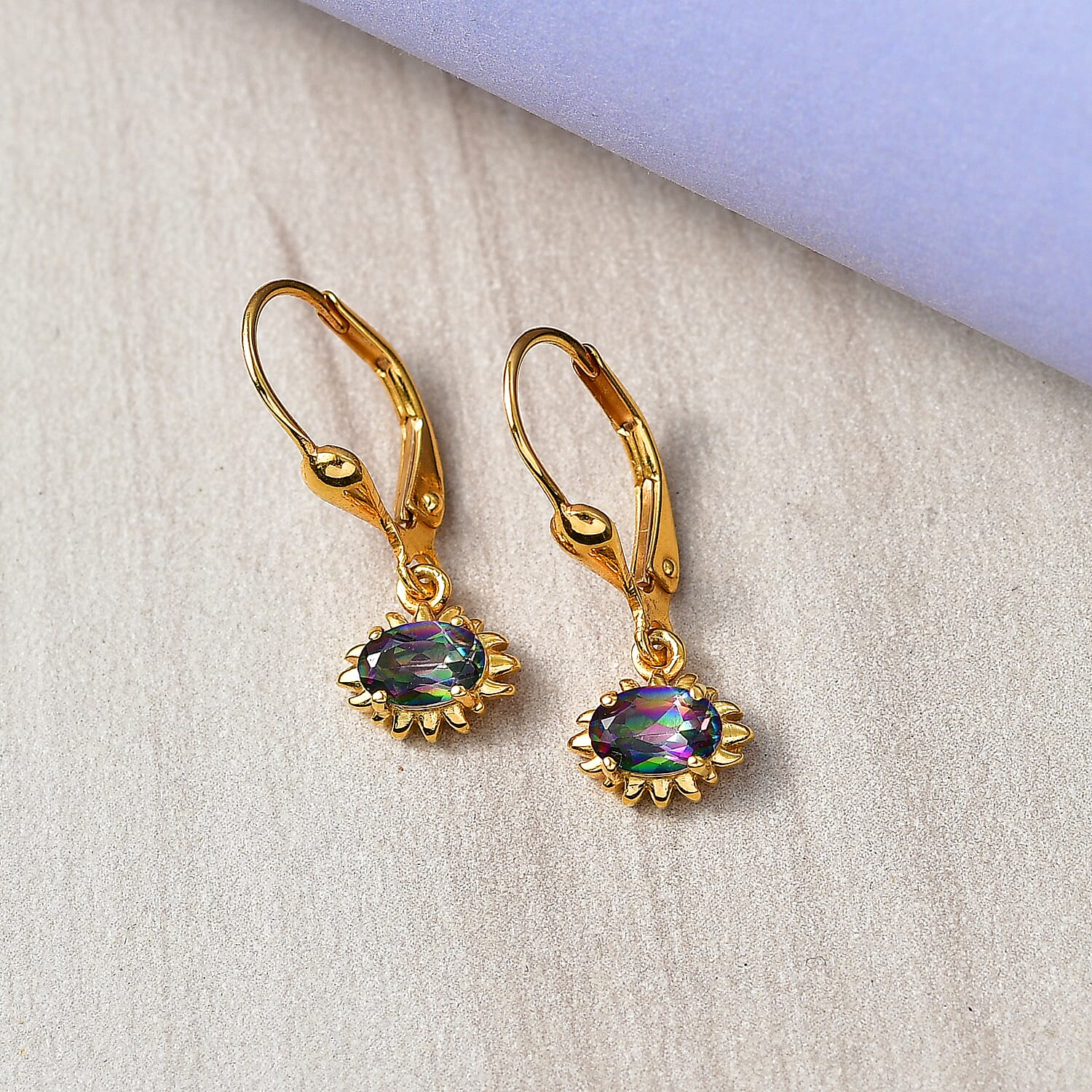 D'Joy Mystic Topaz Solitaire Earring with Lever Back in Yellow Gold Plated Sterling Silver 1.08 Ct. 8505671 3
