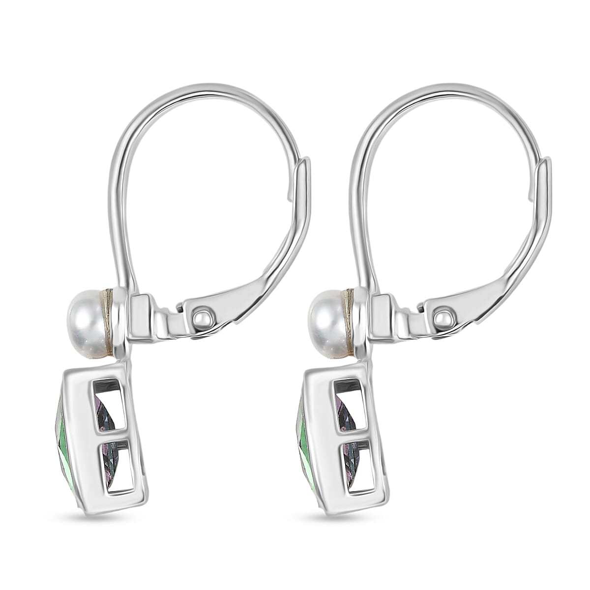 D'Joy Mystic Topaz, Fresh Water Pearl Solitaire Lever Back Earring in Rhodium Overlay Sterling Silver 3.18 Ct. 8505673 4