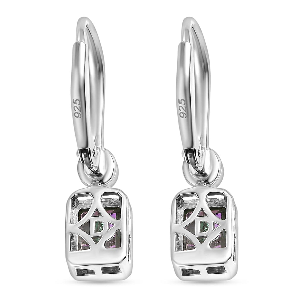 D'Joy Mystic Topaz & Fresh Water Pearl Solitaire Lever Back Earring in Rhodium Overlay Sterling Silver 3.18 Ct.