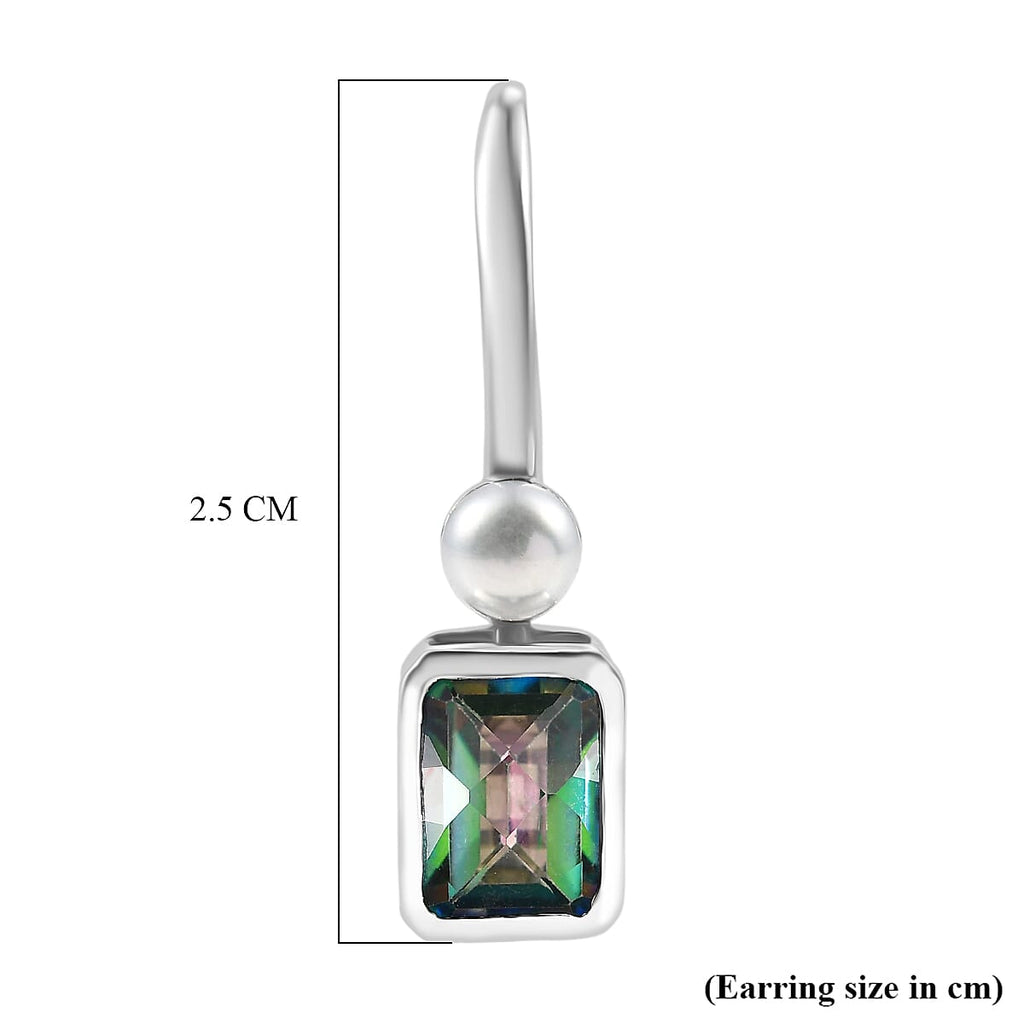 D'Joy Mystic Topaz & Fresh Water Pearl Solitaire Lever Back Earring in Rhodium Overlay Sterling Silver 3.18 Ct.