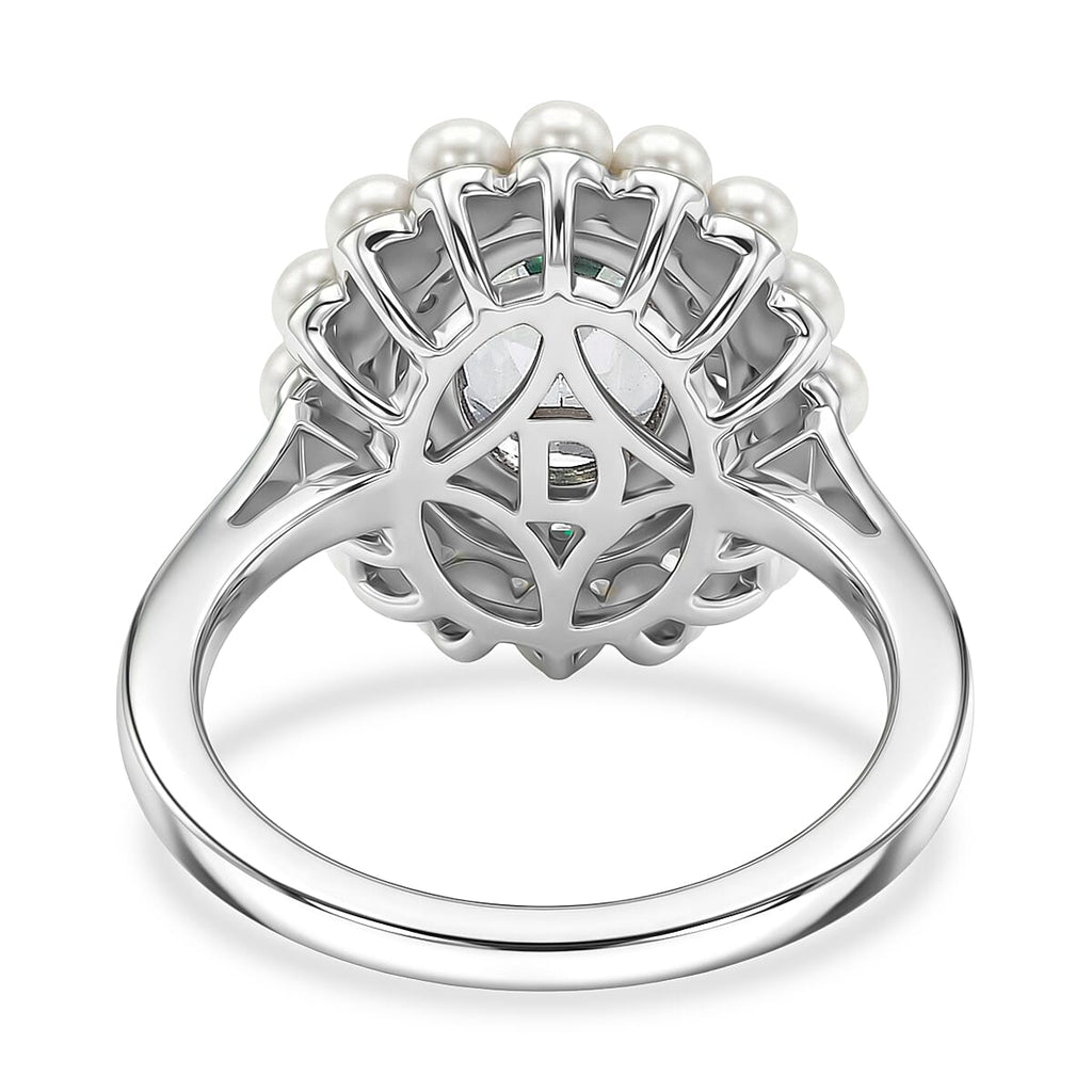 D'Joy Mystic Topaz, Fresh Water Pearl & White Zircon Ring in Rhodium Overlay Sterling Silver 3.85  Ct.