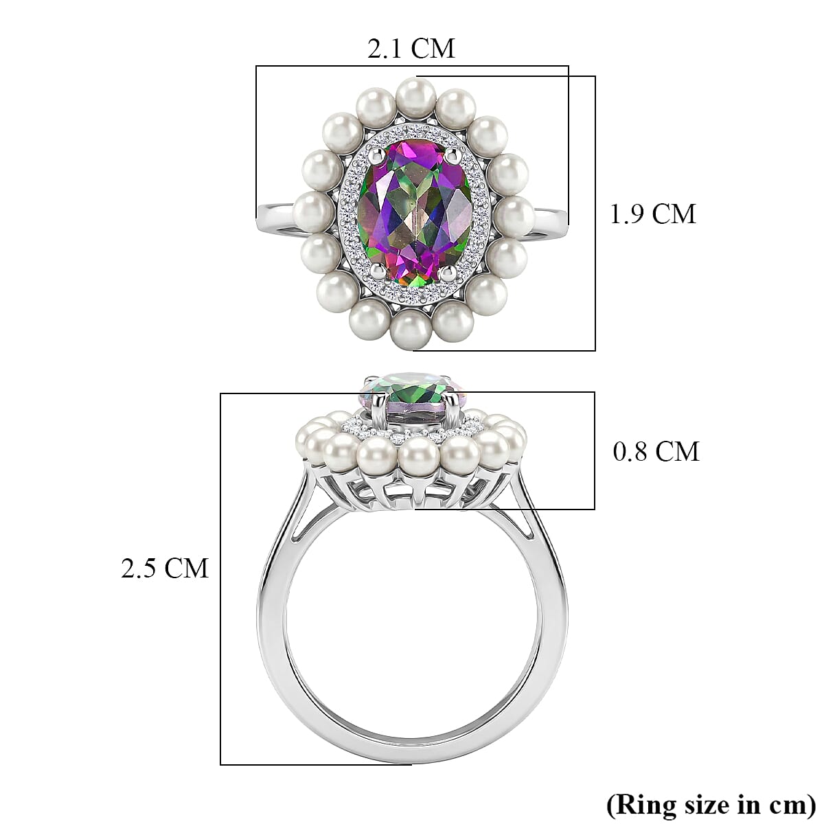 D'Joy Mystic Topaz, Fresh Water Pearl &amp; White Zircon Ring in Rhodium Overlay Sterling Silver 3.85 Ct. 8505712 6