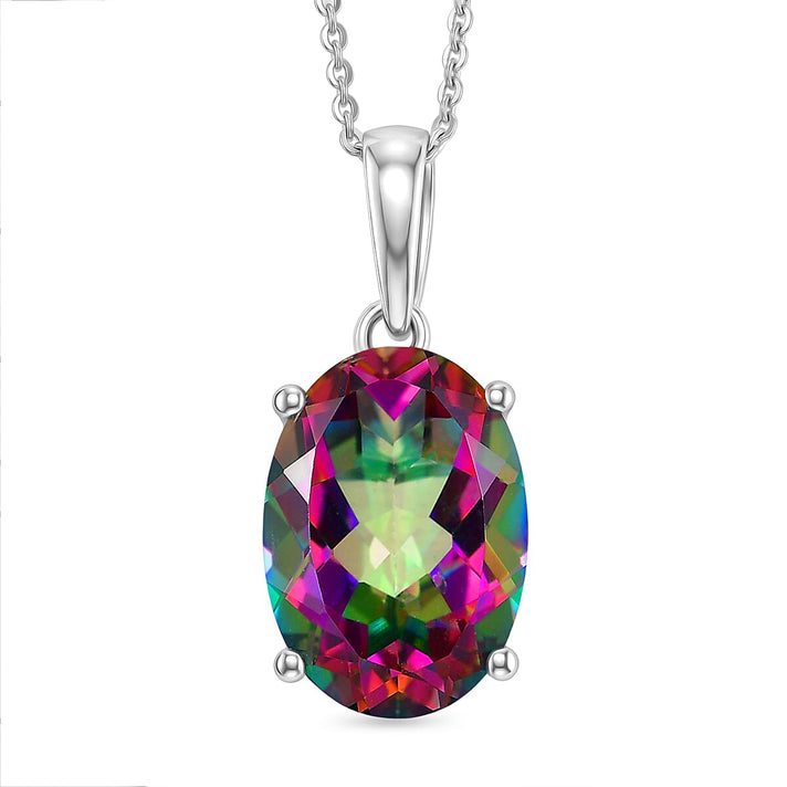 D'Joy Mystic Topaz Solitaire Pendant with Chain (Size 20) in Rhodium Overlay Sterling Silver 7.00 Ct. 4459955 1