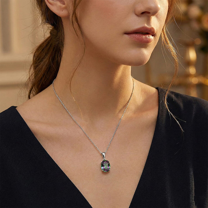 D'Joy Mystic Topaz Solitaire Pendant with Chain (Size 20) in Rhodium Overlay Sterling Silver 7.00 Ct. 4459955 2