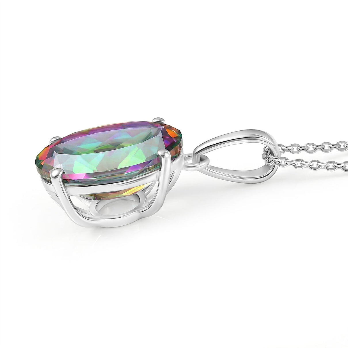D'Joy Mystic Topaz Solitaire Pendant with Chain (Size 20) in Rhodium Overlay Sterling Silver 7.00 Ct. V32519197 4