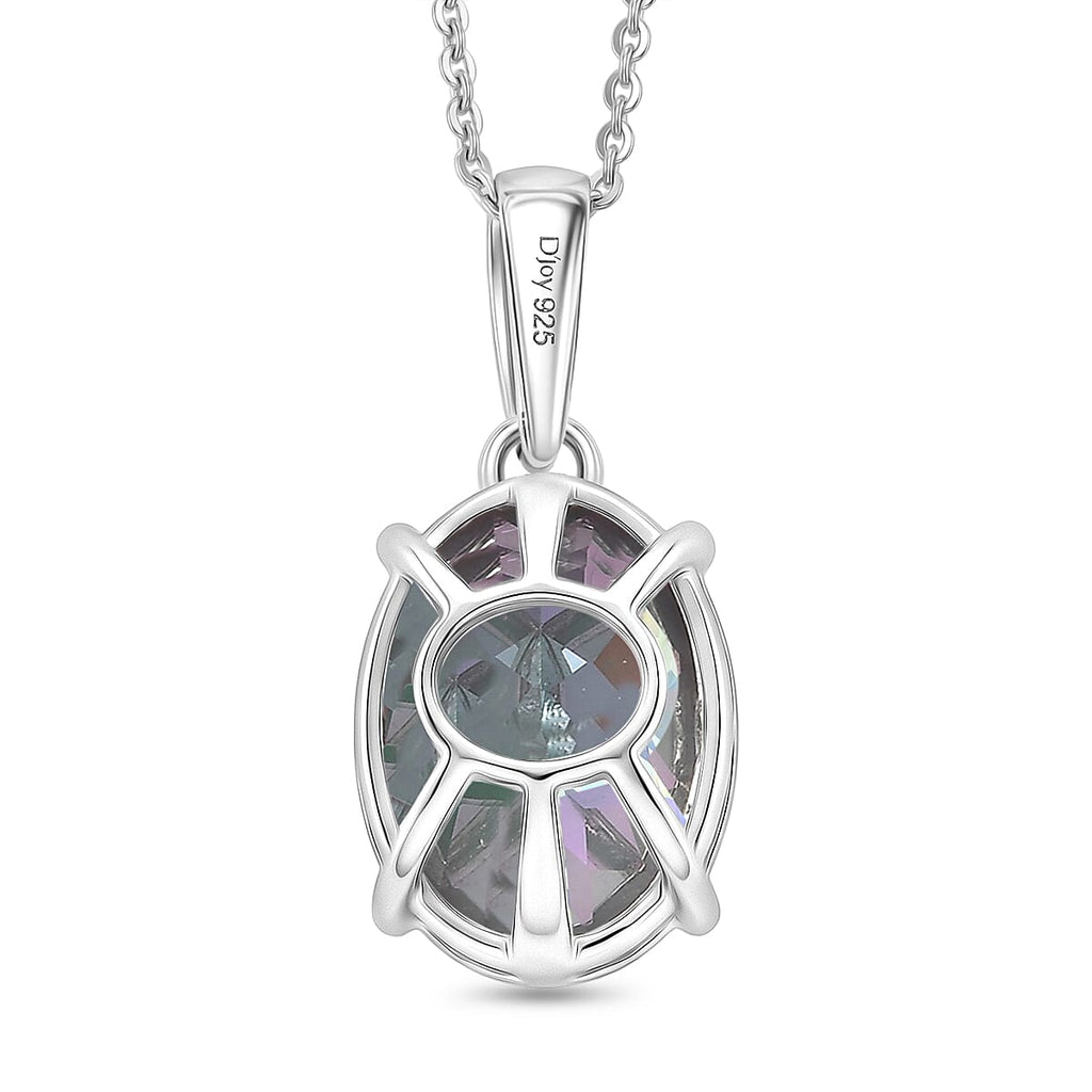 D'Joy Mystic Topaz Solitaire Pendant with Chain (Size 20) in Rhodium Overlay Sterling Silver 7.00 Ct.