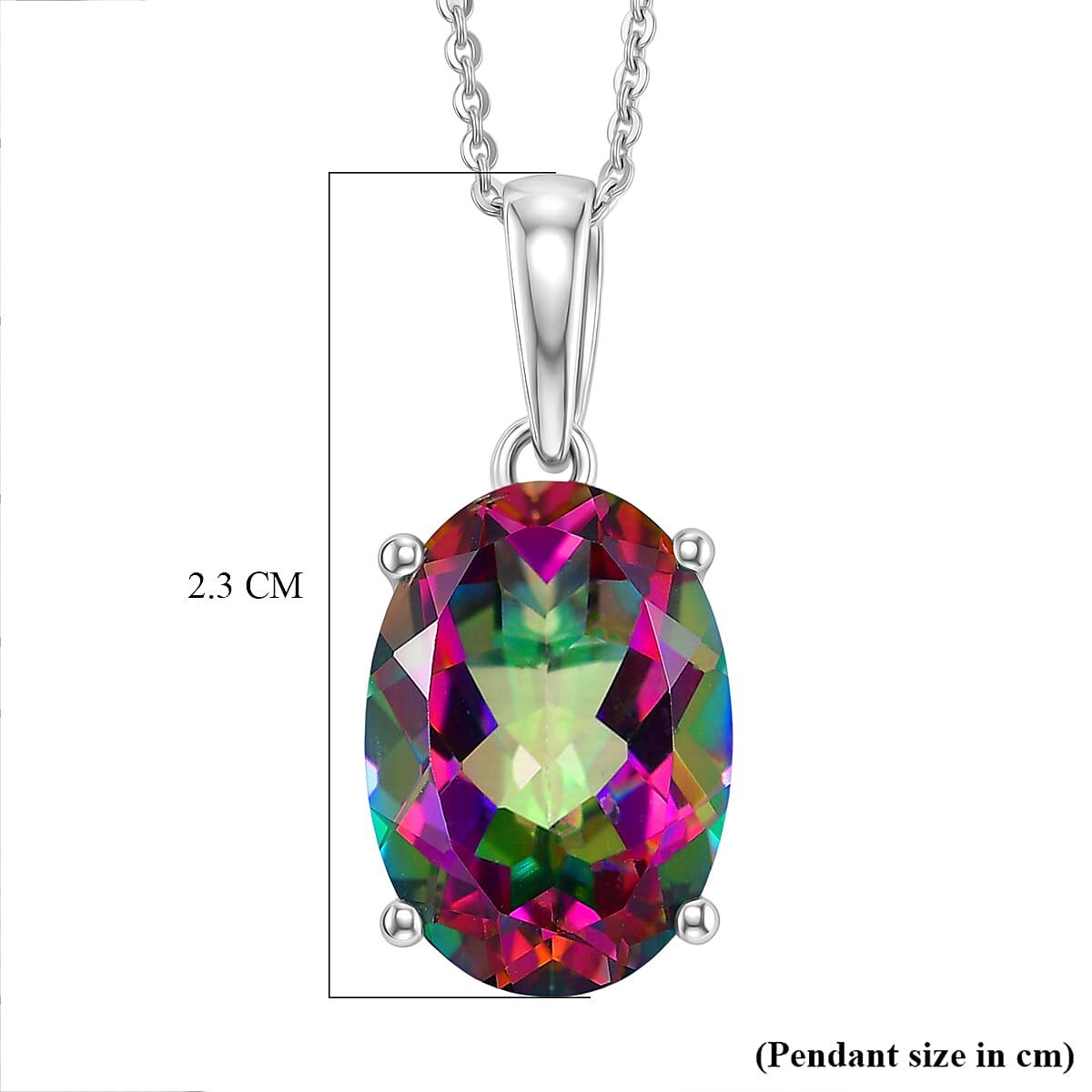 D'Joy Mystic Topaz Solitaire Pendant with Chain (Size 20) in Rhodium Overlay Sterling Silver 7.00 Ct. V32519197 7