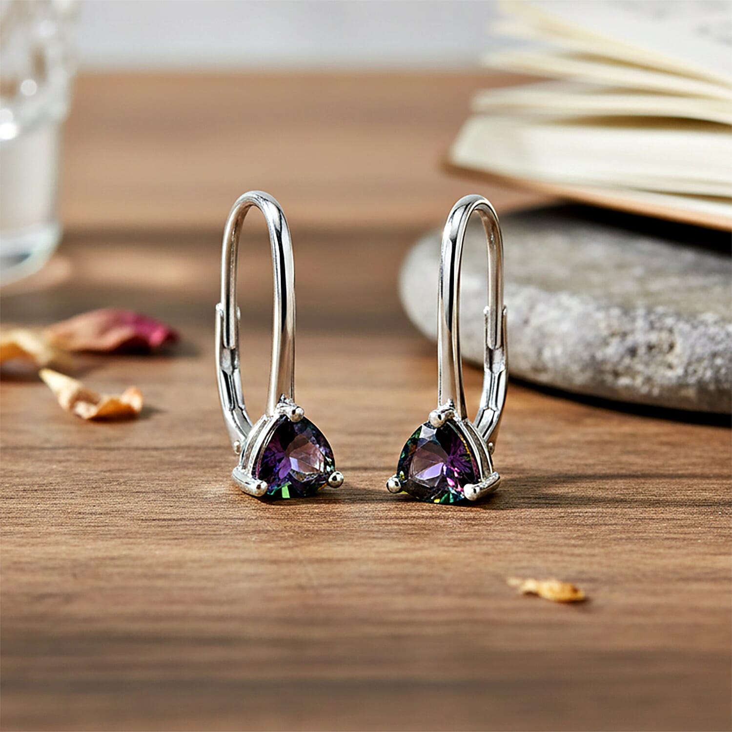 D'Joy Mystic Topaz Solitaire Lever Back Earring in Platinum Overlay Sterling Silver 1.08 Ct. 8505868 3