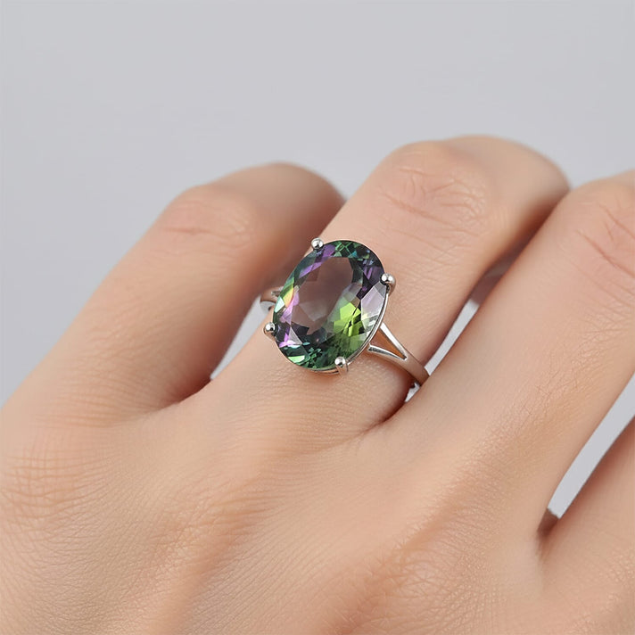 D'Joy Mystic Topaz Solitaire Ring in Rhodium Overlay Sterling Silver 7.25 Ct. 8505737 2
