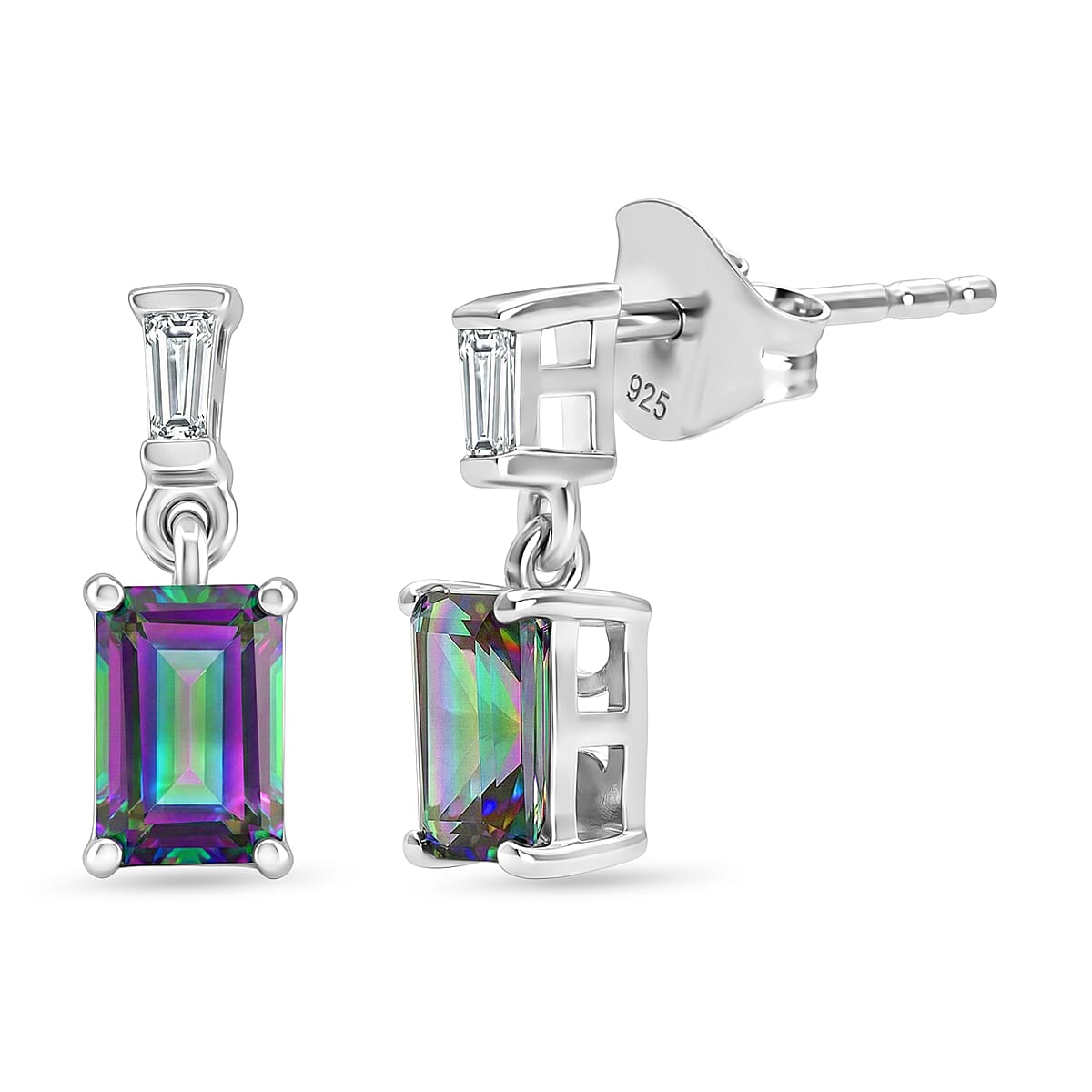 D'Joy Mystic Topaz, White Topaz Drop Earring with Push Post in Rhodium Overlay Sterling Silver 1.50 Ct. 8505788 0