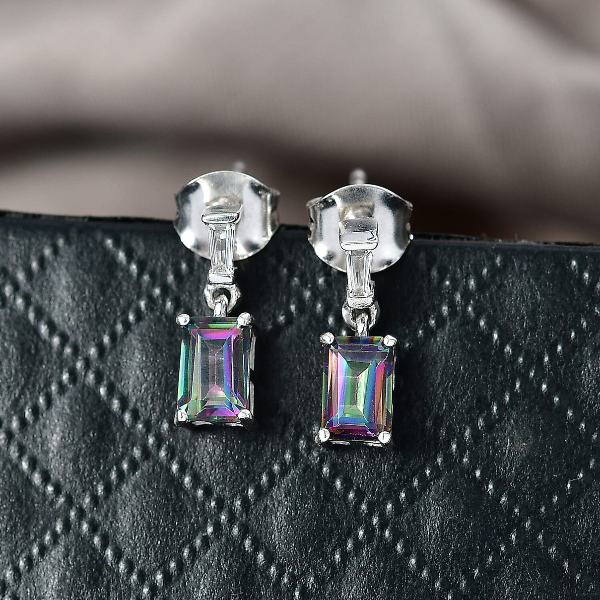 D'Joy Mystic Topaz, White Topaz Drop Earring with Push Post in Rhodium Overlay Sterling Silver 1.50 Ct. 8505788 3