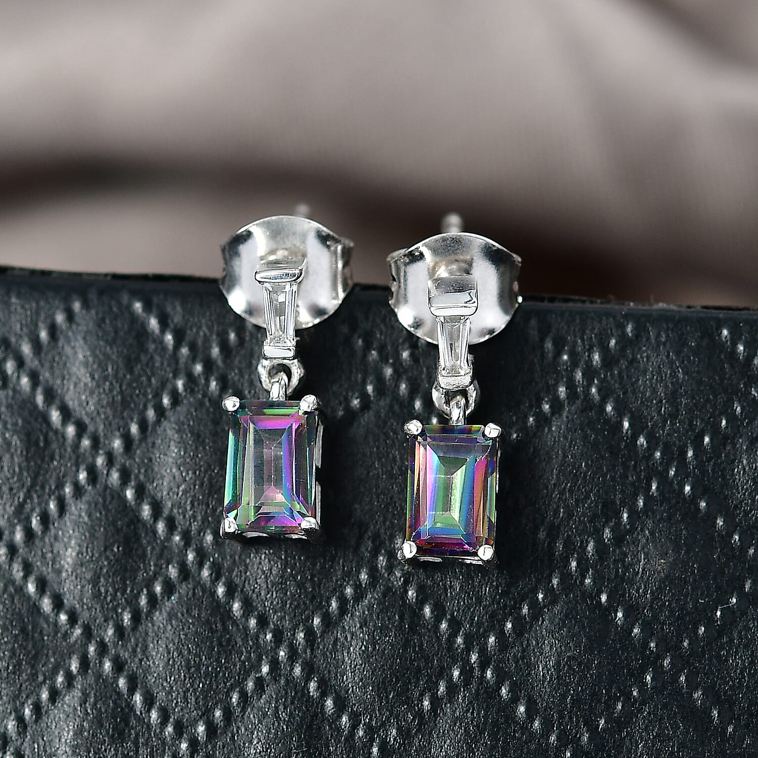 D'Joy Mystic Topaz, White Topaz Drop Earring with Push Post in Rhodium Overlay Sterling Silver 1.50 Ct. 8505788 3