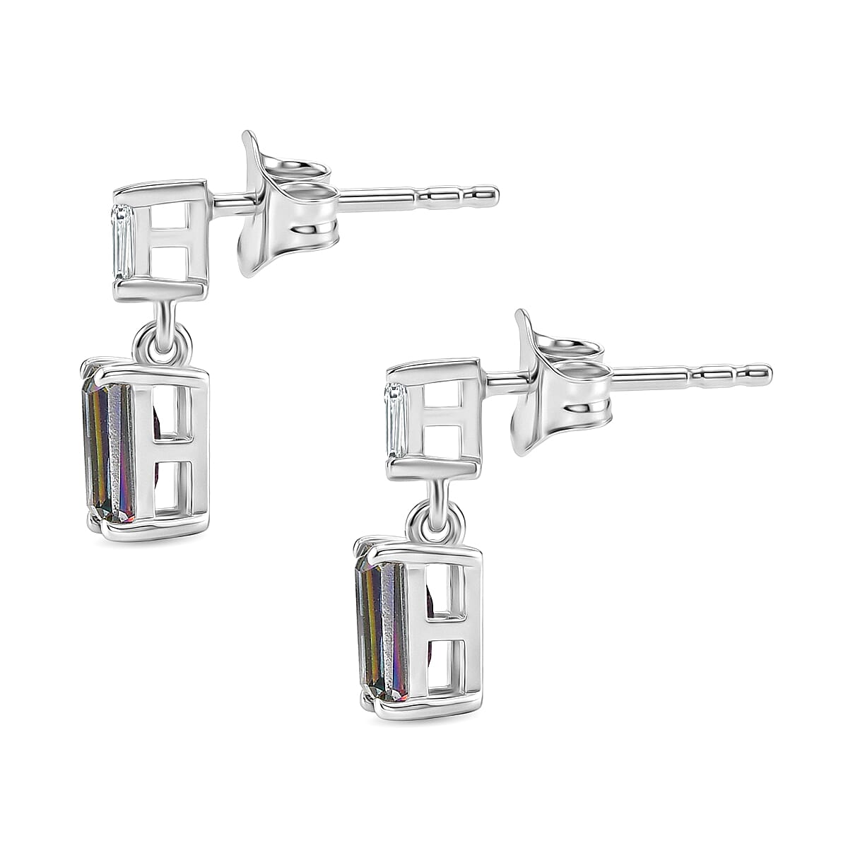 D'Joy Mystic Topaz, White Topaz Drop Earring with Push Post in Rhodium Overlay Sterling Silver 1.50 Ct. 8505788 4