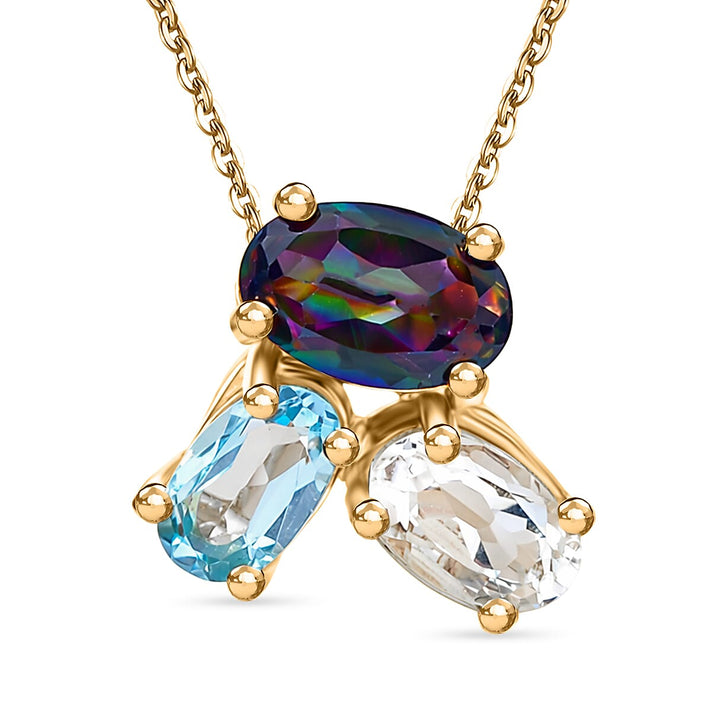 D'Joy Mystic Topaz, White Topaz &amp; Skyblue Topaz Trilogy Pendant with Chain (Size 20) in Yellow Gold Plated Sterling Silver 1.06 Ct. 4459957 1