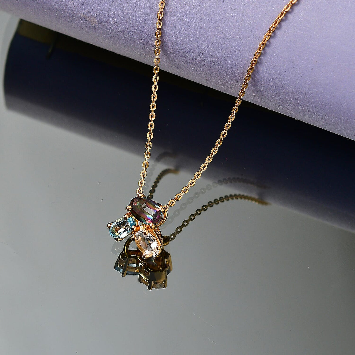D'Joy Mystic Topaz, White Topaz &amp; Skyblue Topaz Trilogy Pendant with Chain (Size 20) in Yellow Gold Plated Sterling Silver 1.06 Ct. 4459957 2