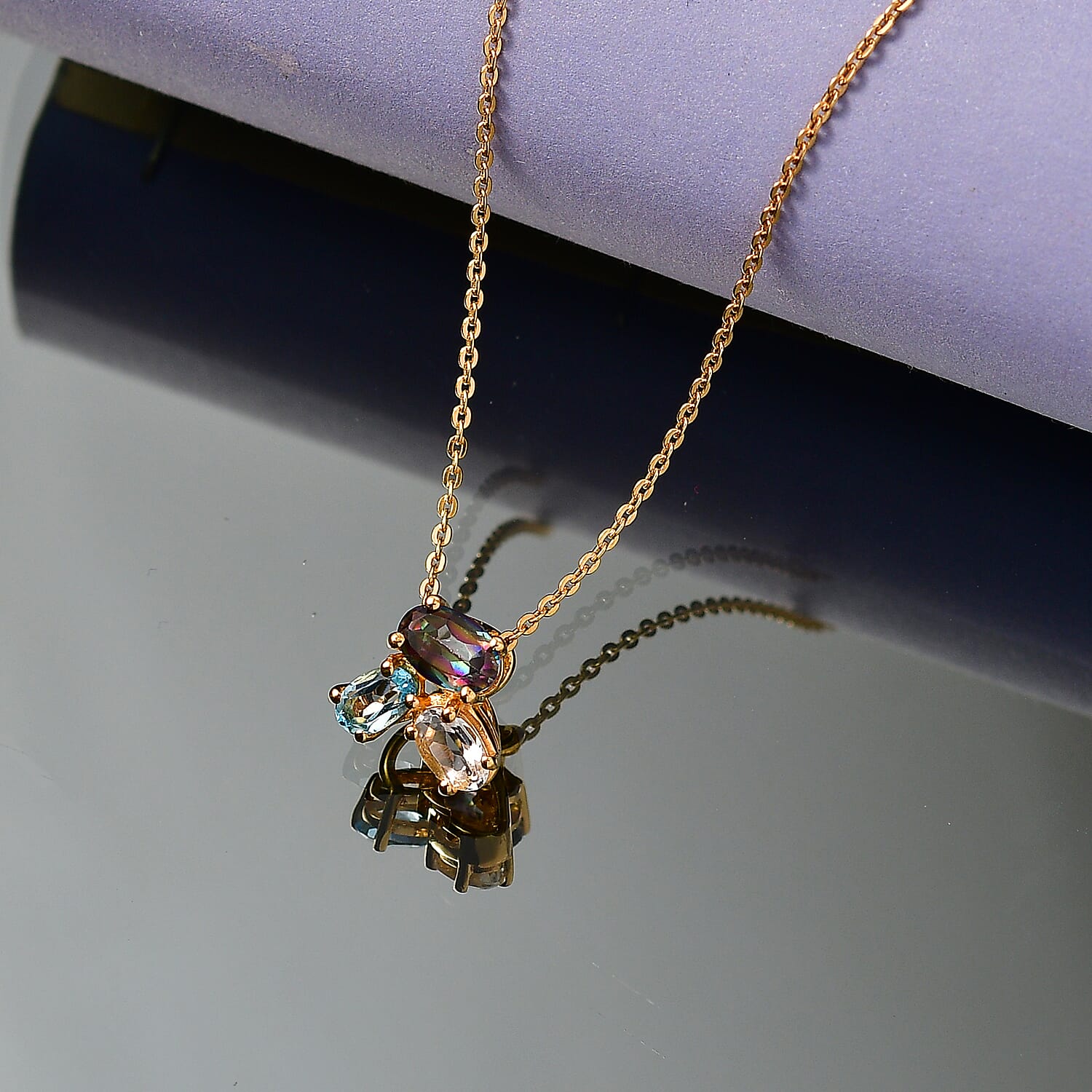 D'Joy Mystic Topaz, White Topaz &amp; Skyblue Topaz Trilogy Pendant with Chain (Size 20) in Yellow Gold Plated Sterling Silver 1.06 Ct. 4459957 2