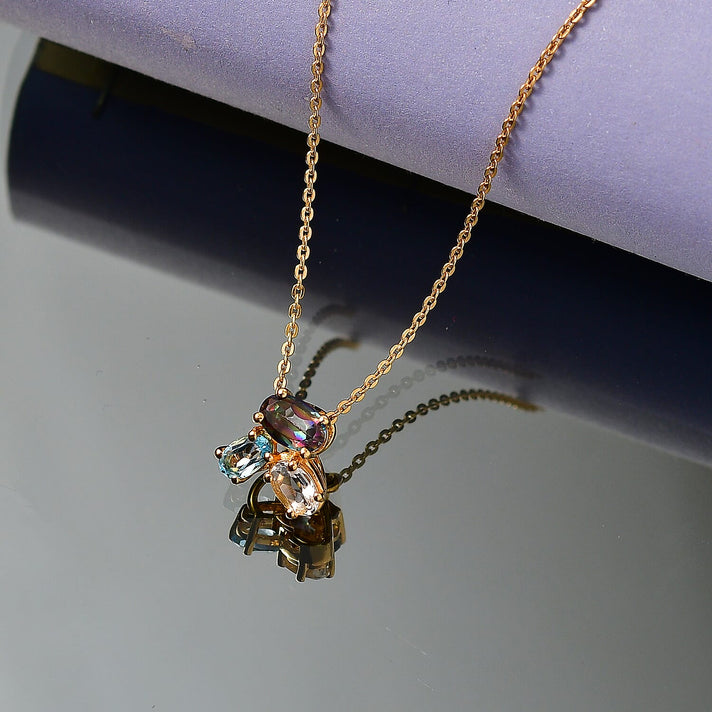 D'Joy Mystic Topaz, White Topaz &amp; Skyblue Topaz Trilogy Pendant with Chain (Size 20) in Yellow Gold Plated Sterling Silver 1.06 Ct. 4459957 2