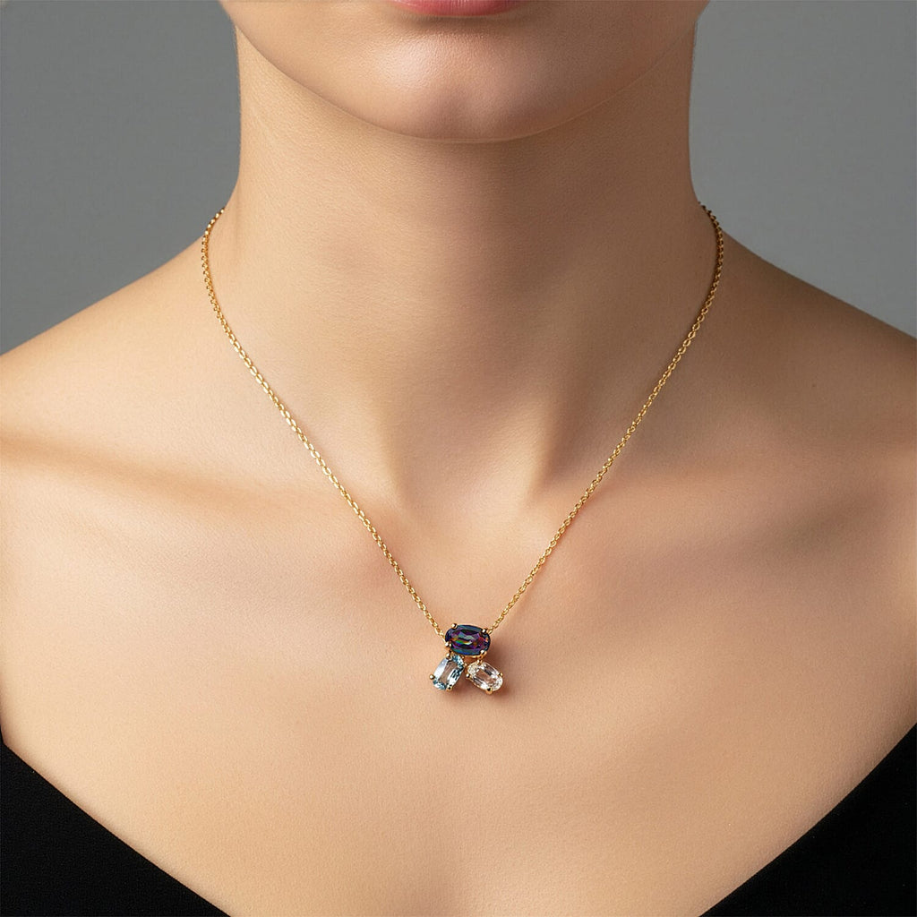 D'Joy Mystic Topaz, White Topaz & Skyblue Topaz Pendant with Chain (Size 20) in Yellow Gold Plated Sterling Silver 1.06 Ct.