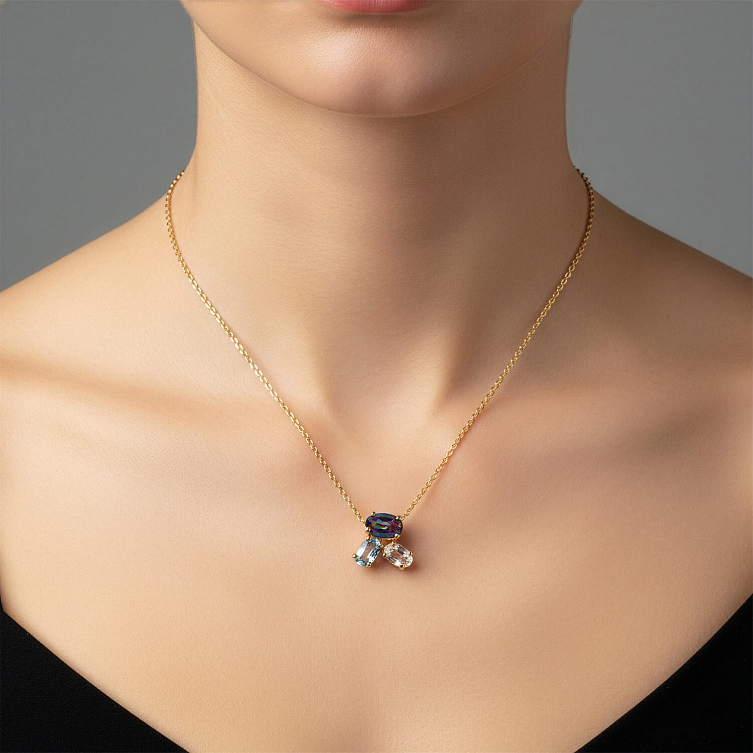 D'Joy Mystic Topaz, White Topaz &amp; Skyblue Topaz Trilogy Pendant with Chain (Size 20) in Yellow Gold Plated Sterling Silver 1.06 Ct. 4459957 3