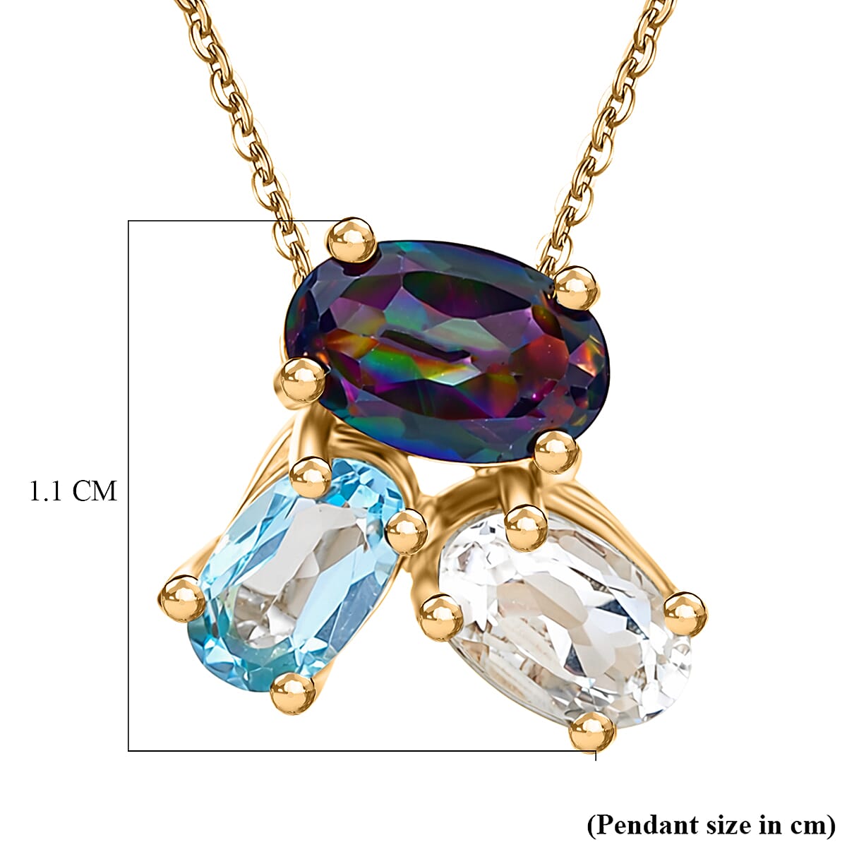 D'Joy Mystic Topaz, White Topaz &amp; Skyblue Topaz Trilogy Pendant with Chain (Size 20) in Yellow Gold Plated Sterling Silver 1.06 Ct. 4459957 6