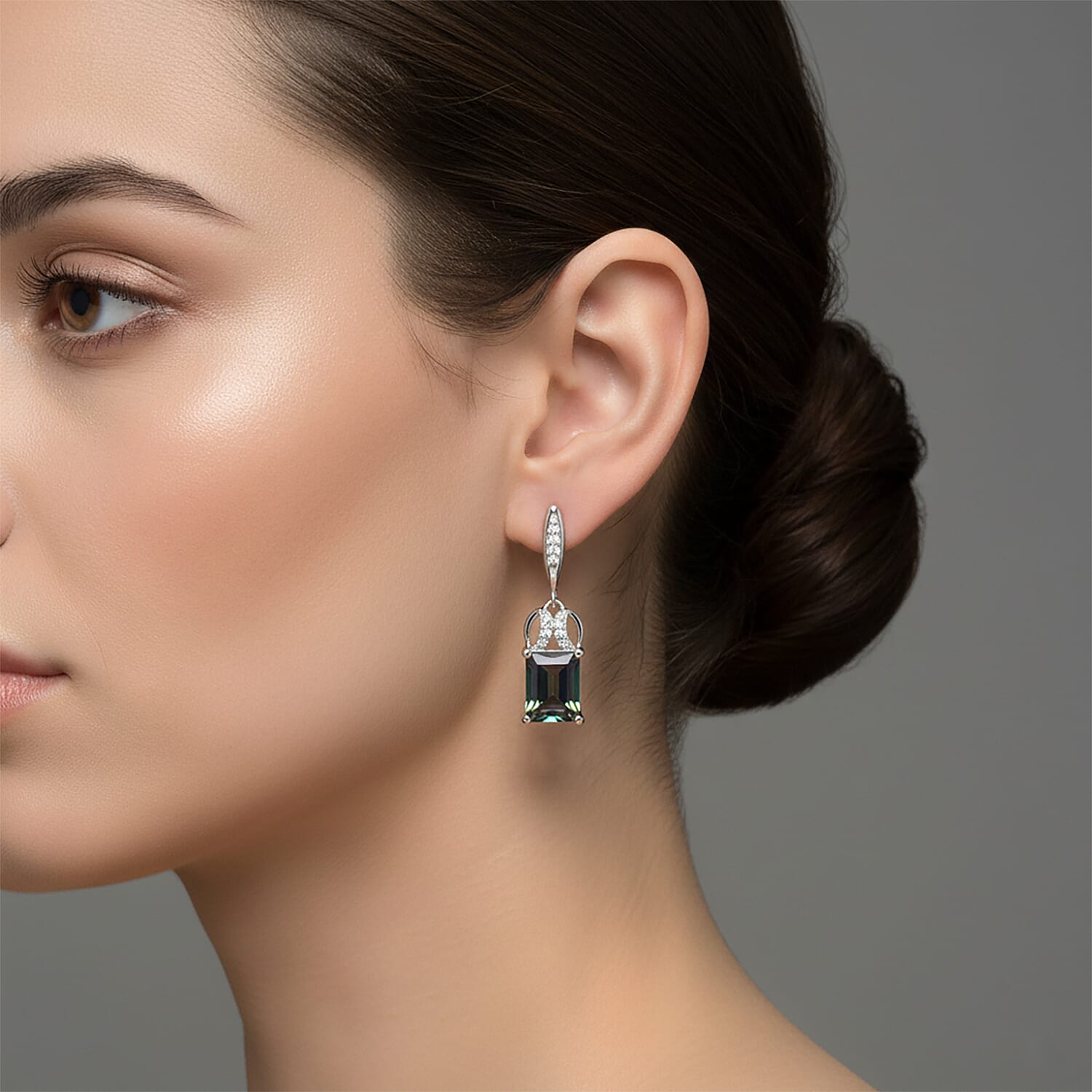 D'Joy Mystic Topaz, White Zircon Dangling Earring with Push Back in Rhodium Overlay Sterling Silver 4.06 Ct. 8505709 2
