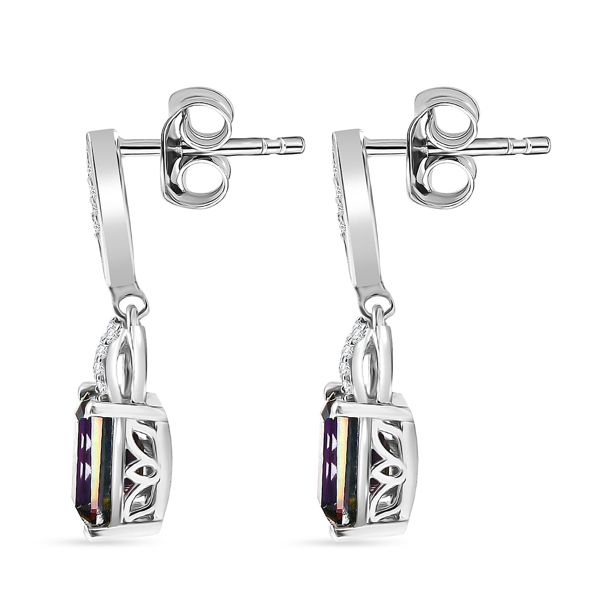 D'Joy Mystic Topaz, White Zircon Dangling Earring with Push Back in Rhodium Overlay Sterling Silver 4.06 Ct. 8505709 4