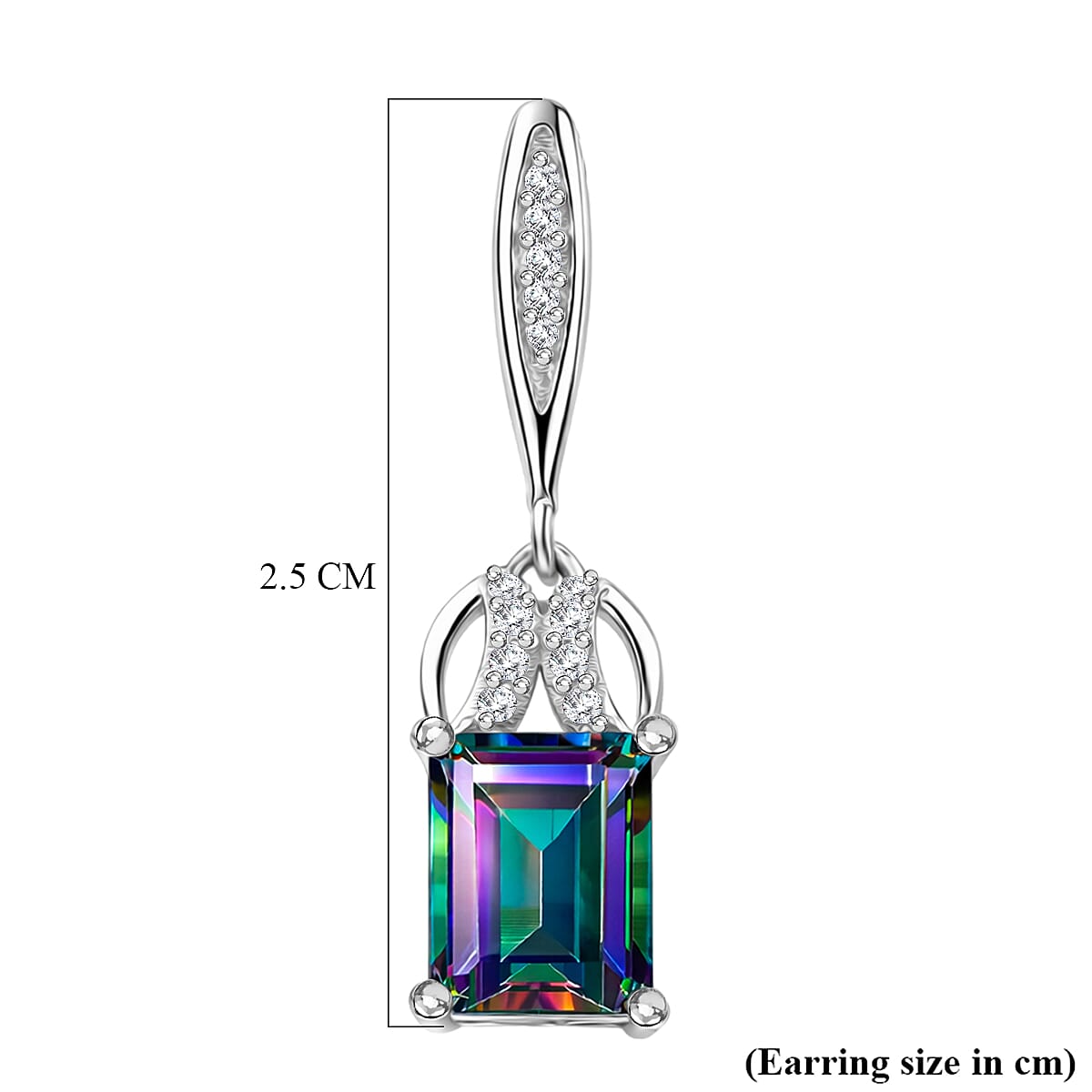 D'Joy Mystic Topaz, White Zircon Dangling Earring with Push Back in Rhodium Overlay Sterling Silver 4.06 Ct. 8505709 6