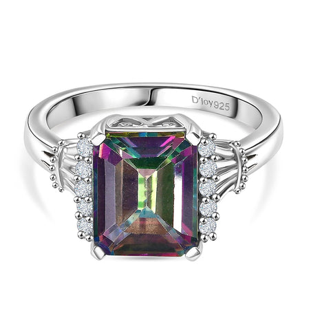 D'Joy Mystic Topaz &amp; White Zircon Ring in Rhodium Overlay Sterling Silver 4.47 Ct. 8505808 1