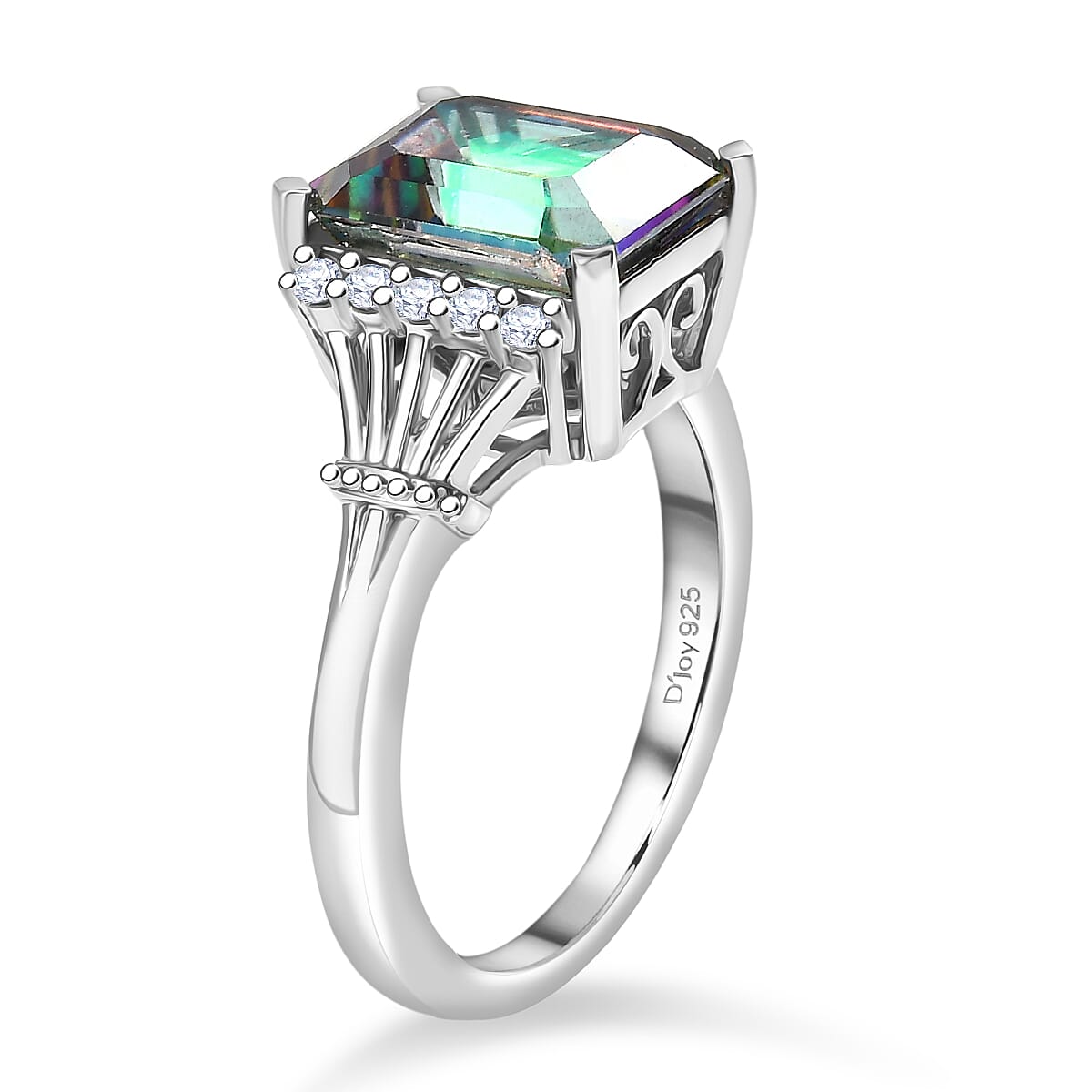 D'Joy Mystic Topaz &amp; White Zircon Ring in Rhodium Overlay Sterling Silver 4.47 Ct. 8505808 4