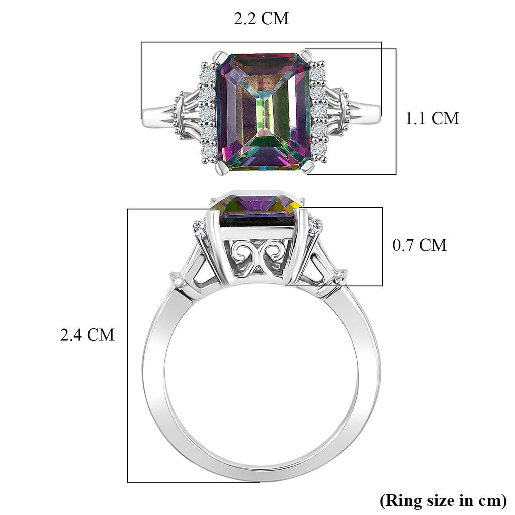 D'Joy Mystic Topaz & White Zircon Ring in Rhodium Overlay Sterling Silver 4.47 Ct.