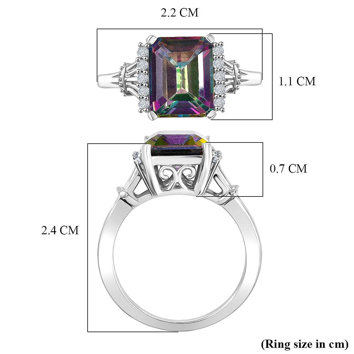 D'Joy Mystic Topaz &amp; White Zircon Ring in Rhodium Overlay Sterling Silver 4.47 Ct. 8505808 6