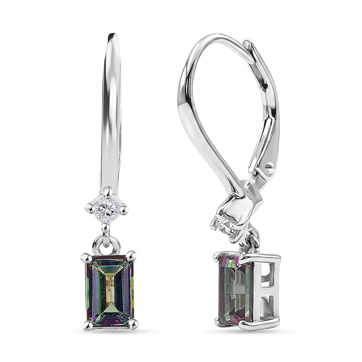 D'Joy Mystic Topaz, White Zircon Solitaire Lever Back Earring in Platinum Overlay Sterling Silver 1.50 Ct. 8505711 1