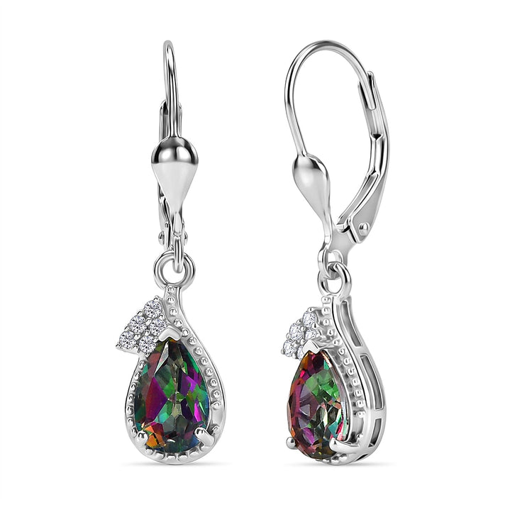 D'Joy Mystic Topaz, White Zircon Drop Earring with Lever Back in Rhodium Overlay Sterling Silver 2.26 Ct. 8505710 1