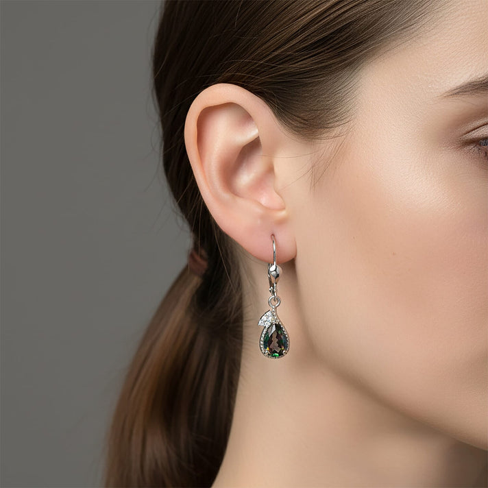D'Joy Mystic Topaz, White Zircon Drop Earring with Lever Back in Rhodium Overlay Sterling Silver 2.26 Ct. 8505710 2
