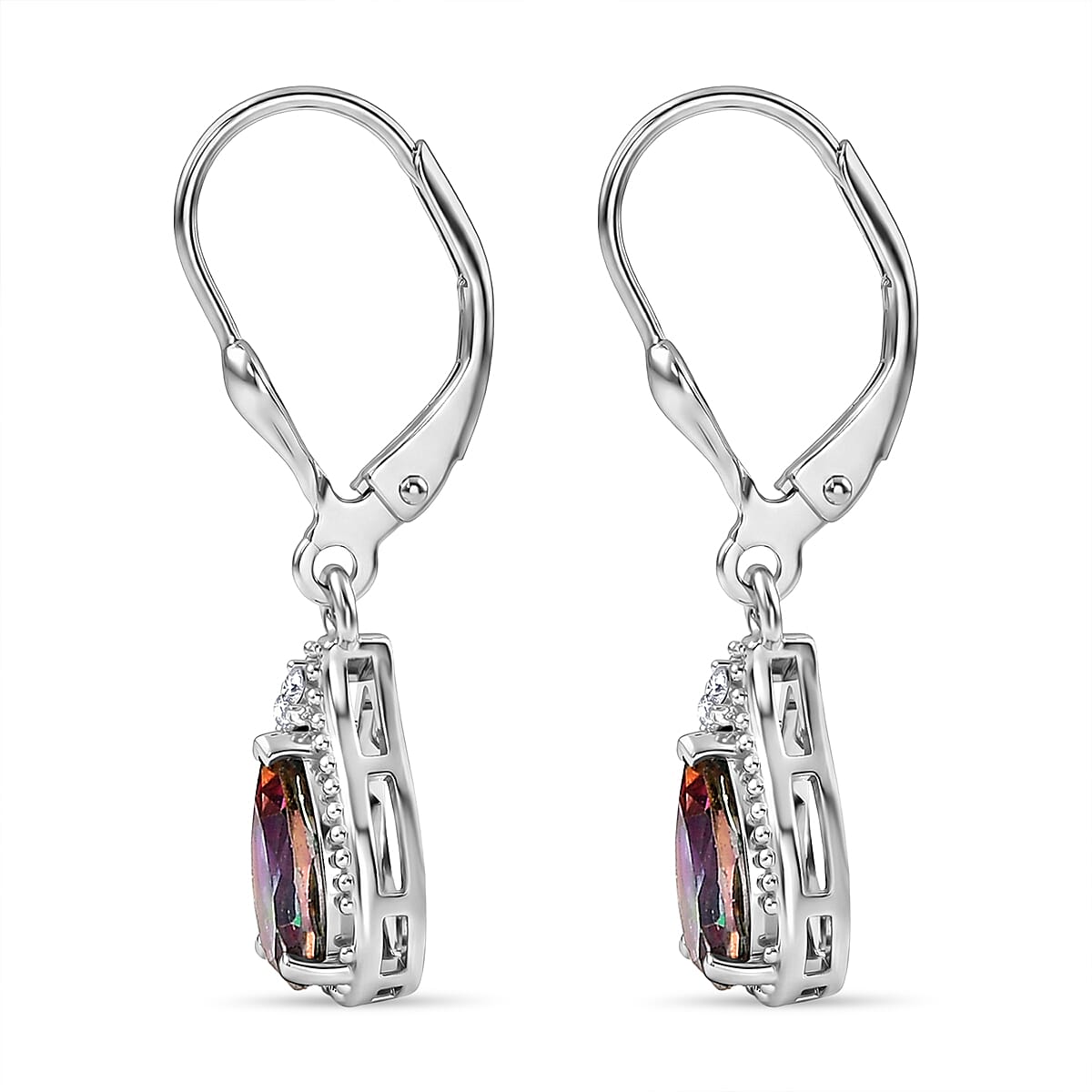 D'Joy Mystic Topaz, White Zircon Drop Earring with Lever Back in Rhodium Overlay Sterling Silver 2.26 Ct. V32516129 3