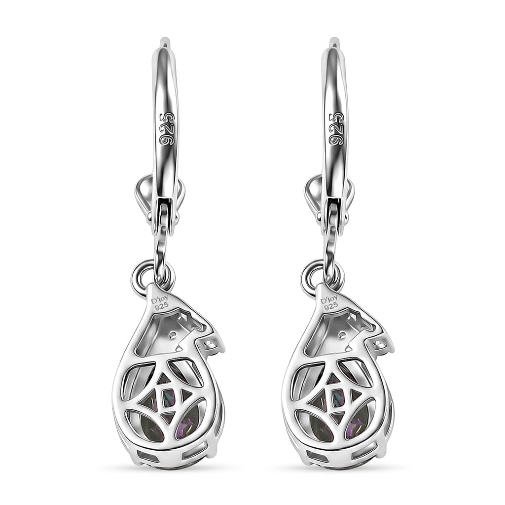 D'Joy Mystic Topaz & White Zircon Solitaire Stud Earring with Lever Back in Rhodium Overlay Sterling Silver 2.26 Ct.