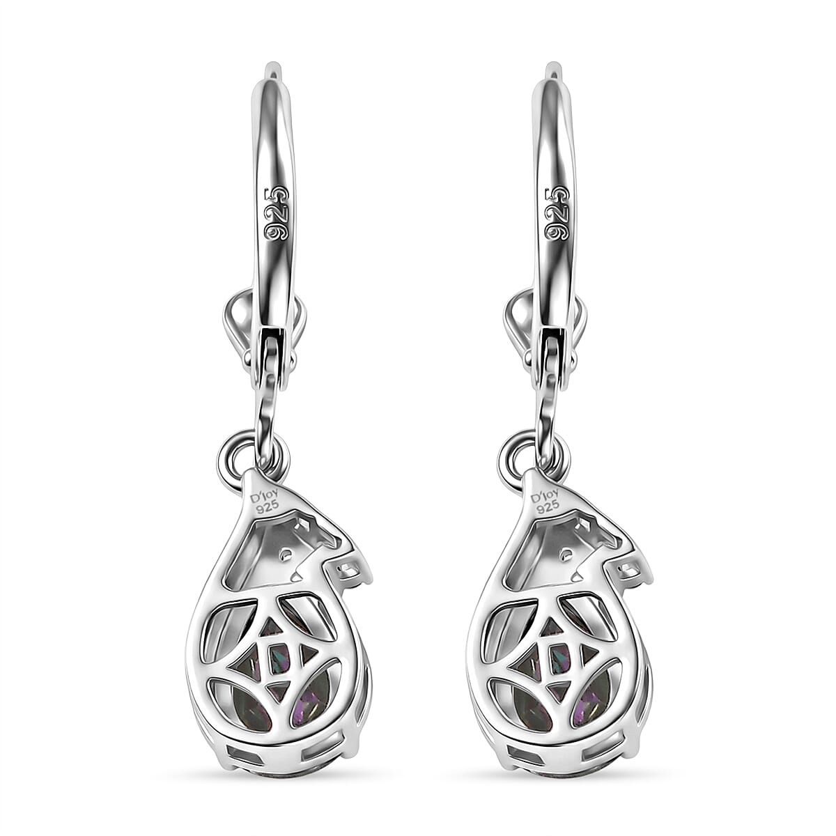 D'Joy Mystic Topaz, White Zircon Drop Earring with Lever Back in Rhodium Overlay Sterling Silver 2.26 Ct. V32516129 4