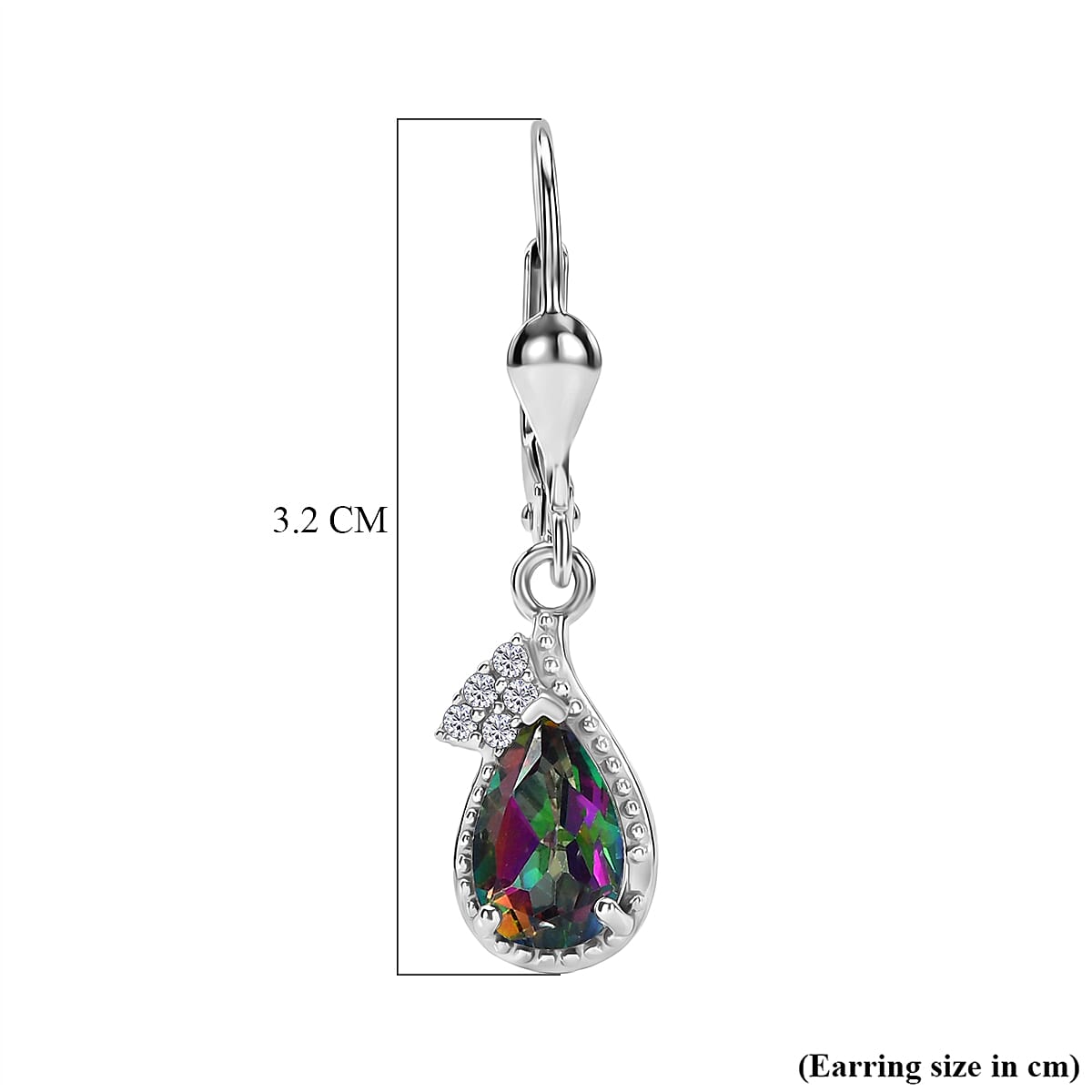 D'Joy Mystic Topaz, White Zircon Drop Earring with Lever Back in Rhodium Overlay Sterling Silver 2.26 Ct. V32516129 5