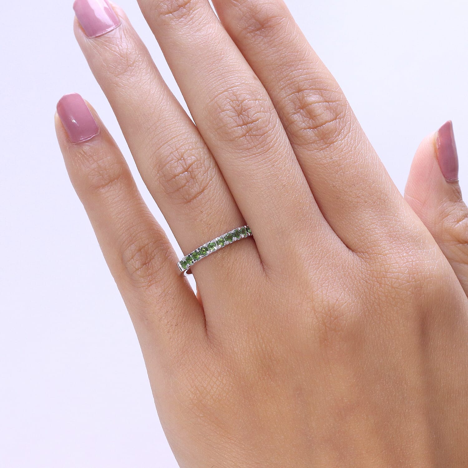 D'Joy Natural Chrome Diopside Half Eternity Band Ring in Rhodium Overlay Sterling Silver 8532049 2