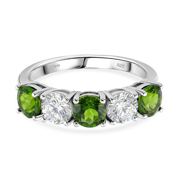 D'Joy Natural Chrome Diopside, Moissanite 5 Stone Ring in Rhodium Overlay Sterling Silver 2.45 Ct. 8380705 1