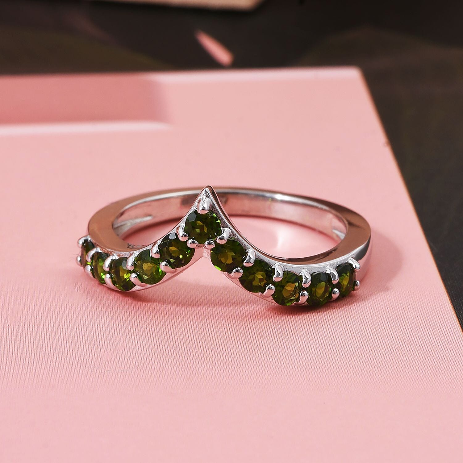 D'Joy Natural Chrome Diopside Wishbone Ring in Rhodium Overlay Sterling Silver 8282278 1