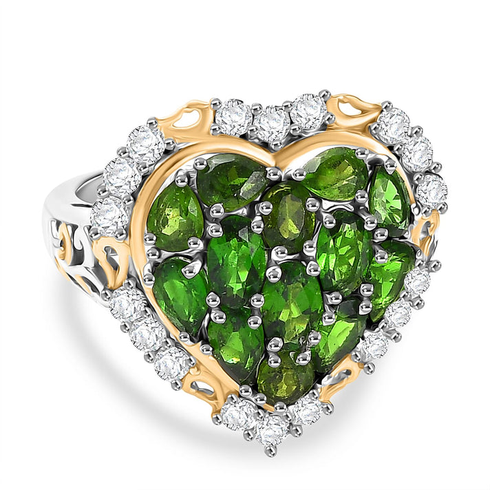 D'Joy Natural Chrome Diopside &amp; White Zircon Cluster Ring in 18K Vermail Yellow Gold Plated &amp; Rhodium Overlay Sterling Silver 3.66 Ct. 8251287 1