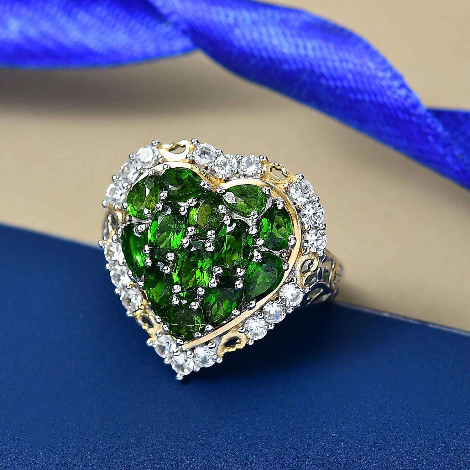 D'Joy Natural Chrome Diopside &amp; White Zircon Cluster Ring in 18K Vermail Yellow Gold Plated &amp; Rhodium Overlay Sterling Silver 3.66 Ct. V32514231 2
