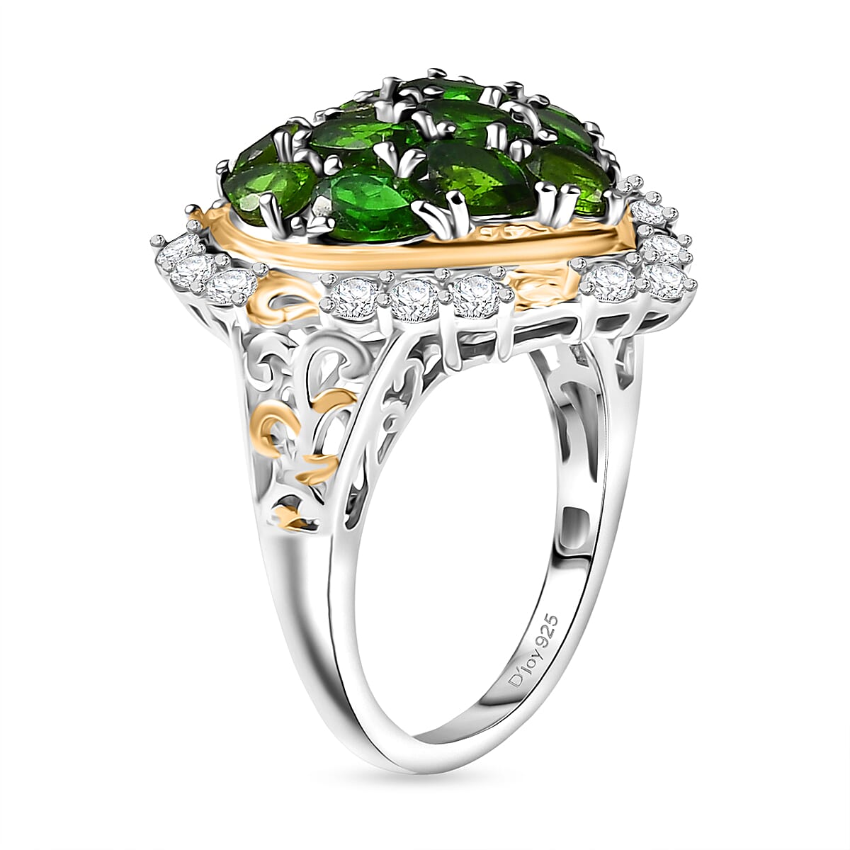 D'Joy Natural Chrome Diopside &amp; White Zircon Cluster Ring in 18K Vermail Yellow Gold Plated &amp; Rhodium Overlay Sterling Silver 3.66 Ct. V32514231 4