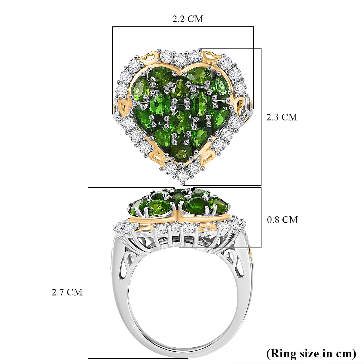 D'Joy Natural Chrome Diopside &amp; White Zircon Cluster Ring in 18K Vermail Yellow Gold Plated &amp; Rhodium Overlay Sterling Silver 3.66 Ct. V32514231 6