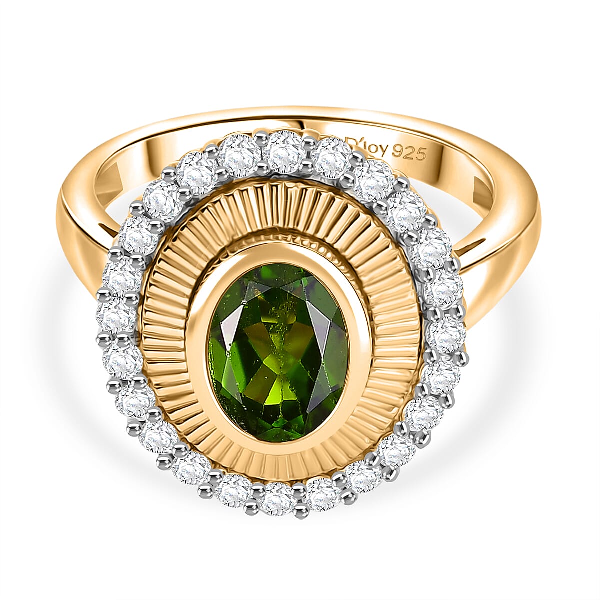 D'Joy Natural Chrome Diopside &amp; White Zircon Ring in 18K Vermeil Yellow Gold Plated Sterling Silver 2.12 Ct. V32529487 0