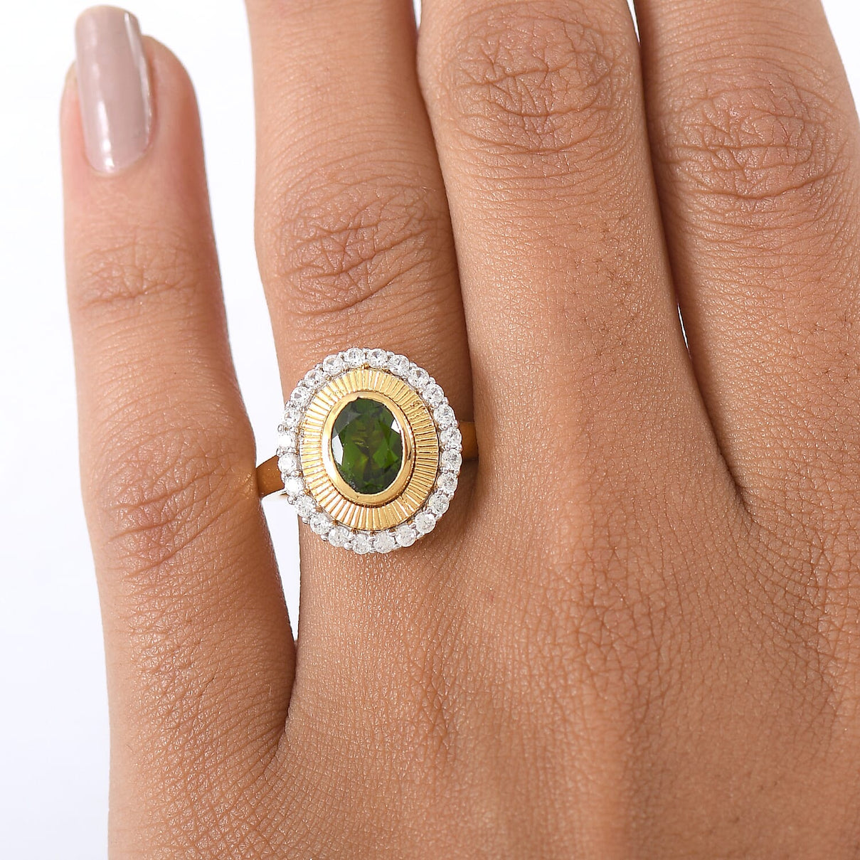 D'Joy Natural Chrome Diopside &amp; White Zircon Ring in 18K Vermeil Yellow Gold Plated Sterling Silver 2.12 Ct. V32529487 3